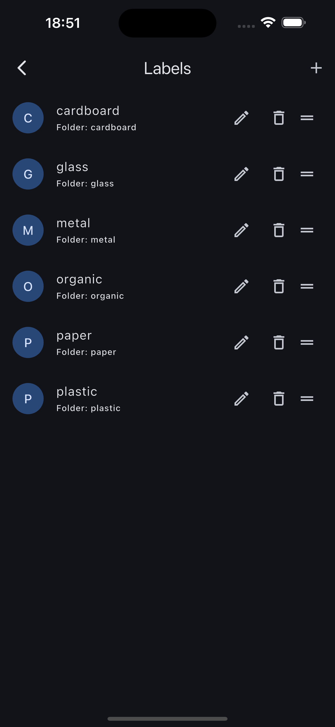 TagSet labels screen where each label maps to a folder